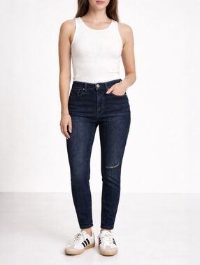 Madewell 10 High Rise Skinny Jeans Dark Wash Knee Rip Size 25